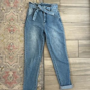 High waisted paper bag jeans